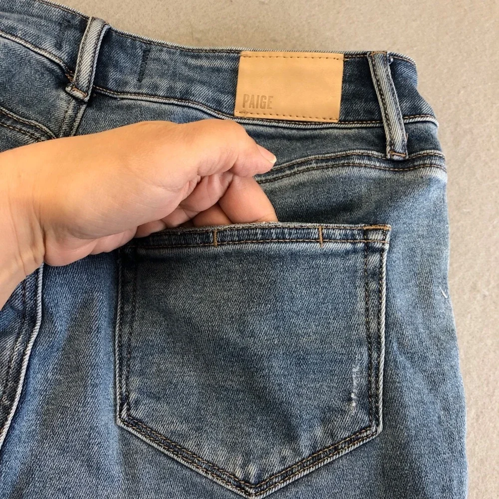 Paige Jax Knee Shorts Womens 26 2 Blue Denim Stretch Distressed Mid Rise‎